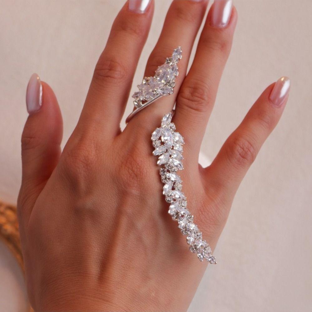 Shiny Elegant Open Zirconia Ring Copper Simplicity Female Leaf Ring  Valentine Day Gifts