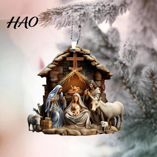 Festive Party Decor Christmas Pendant Ornament Jesus Family Prayer Scene Bright Fine Workmanship Colored Religious Symbol Nativity for Home