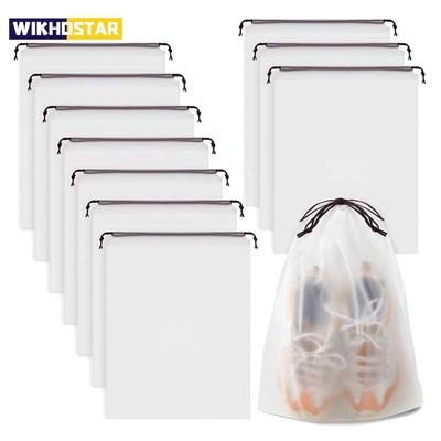10 Stück Tragbare Schuhaufbewahrung Kordelzug Öko-Aufbewahrungstasche für Kleinigkeiten Reise-Make-up-Tasche Wasserdichte transparente Aufbewahrungstasche aus Kunststoff