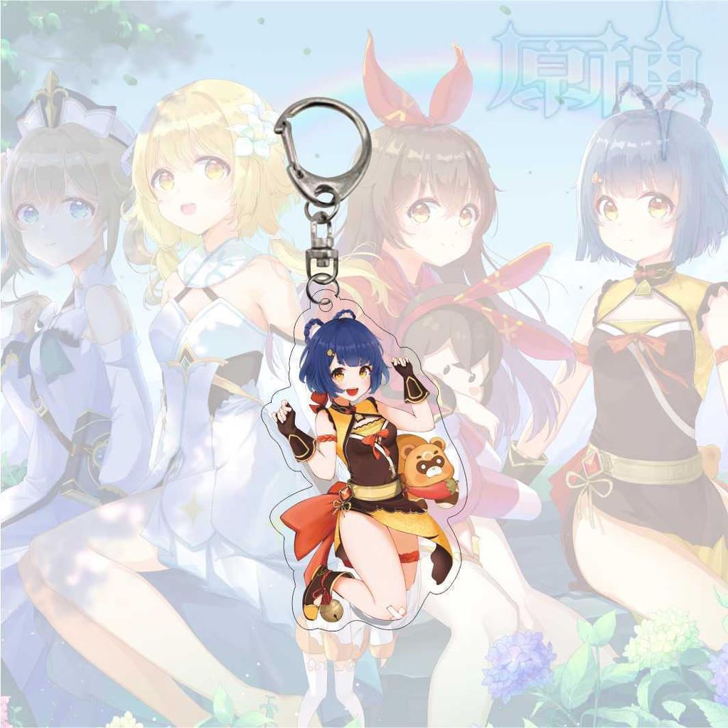 Cartoon Anime Genshin Impact Keychain Acrylic Double Sided Transparent Key Chain Ring Keyring Accessories Jewelry For Fans Gifts