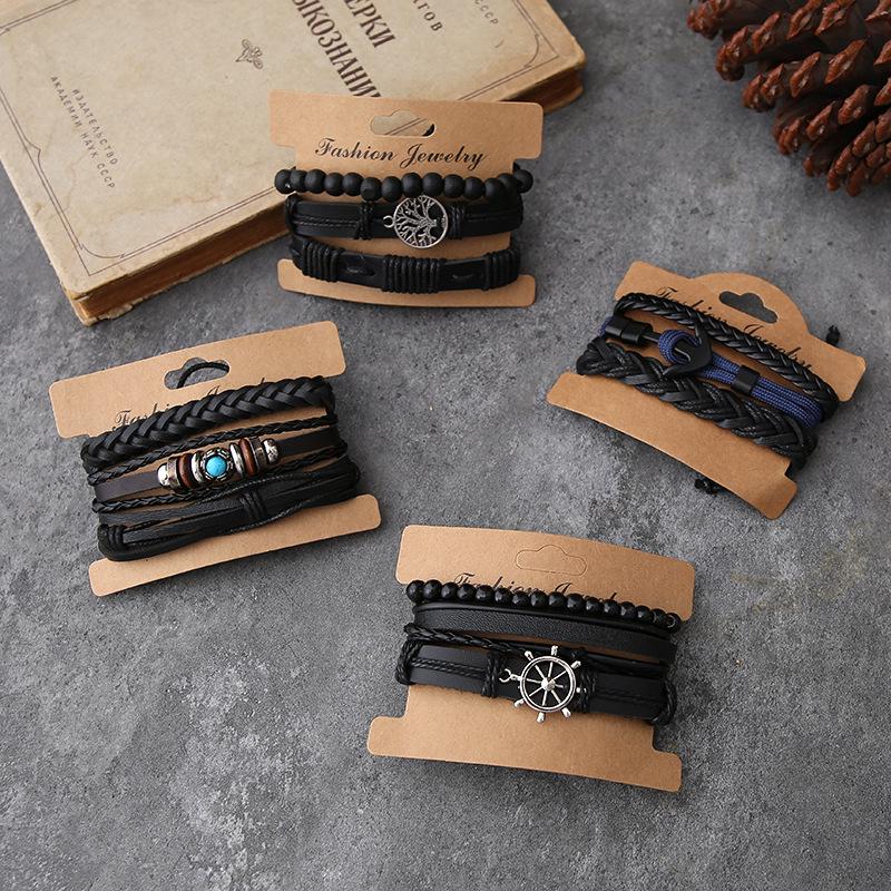 Retro European-American DIY Woven Leather Men's Rudder Bracelet