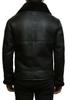 Mens Lambskin BLACK Leather Jacket, Handmade Shearling faux FUR Collar Leather Jacket With Zipper, Celebrity Sheep Leather Jacket Black