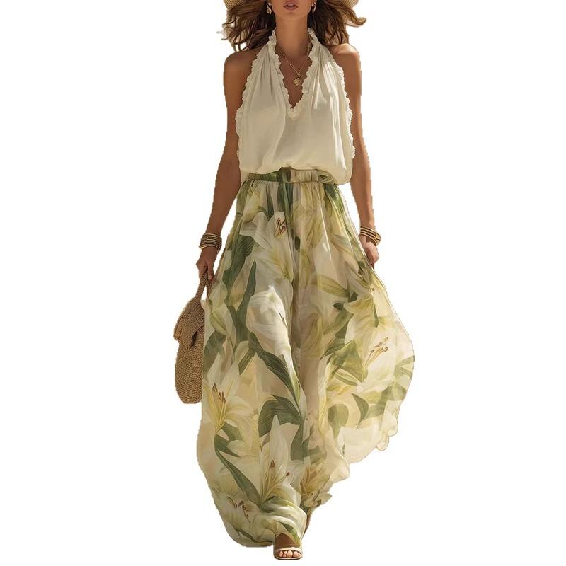 Spring V-Neck Ruffle Elegant Maxi Dress Women Clothing