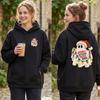 Women Hoodie Spooky Season Never Ends Ghost Christmas Lights Santa Hat Funny Graphic Pullover Sweatshirt Casual Halloween Top