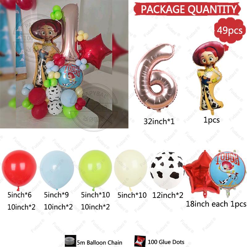 49pcs Cartoon Jessie Cowboy Toy Story Balloons Set for Kids Birthday Party Colour Latex Ballon Decorations Supplies Baby Shower