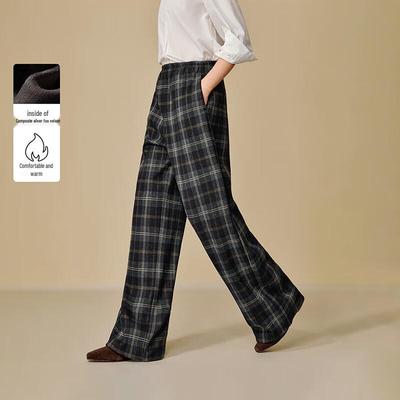 Inman Women's Retro Plaid Velvet Wide-Leg Pants