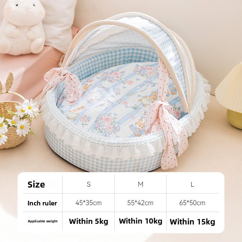 Princess Style Pet Cradle Bed Removable Washable Round Cat Dog House Cozy Four‑Season Kennel for Small Dogs Cats Spring Summer