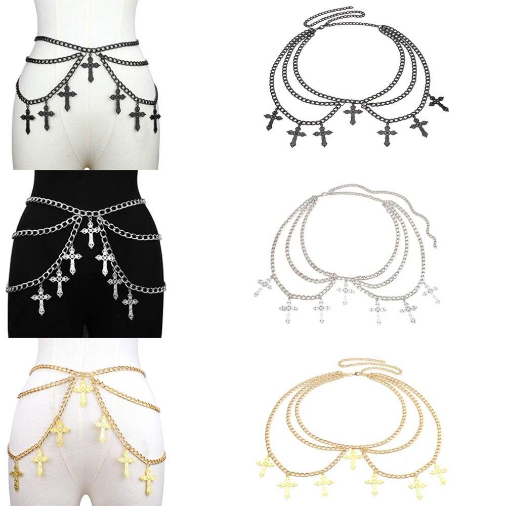 Elegante Cross-Taillenkette Mehrlagige Hosenkette Mode Hip Hop Hüftgürtel Unisex