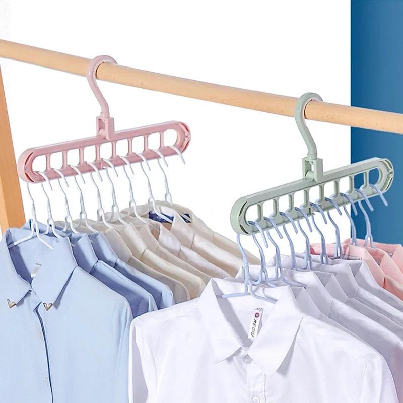 1pcs 9-Hole Wardrobe Storage Rack Multifunctional Foldable Clothes Drying Rack Storage Clothes Rack Space-saving Clothes Hanger
