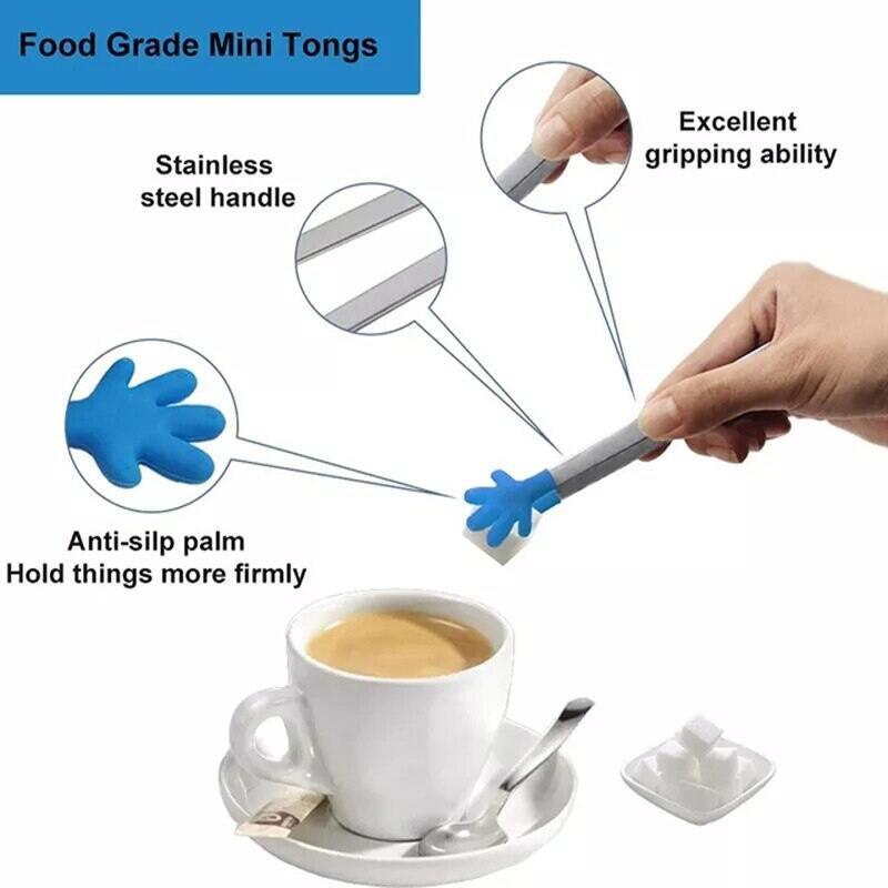 Creative Silicone Stainless Steel Mini Snack Food Tongs Non-slip Handles BBQ Bread Ice Cube Clip Kitchen Accessories Wholesale