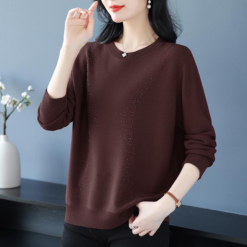 

WTEMPO Женский вязаный свитер Свитер с круглым вырезом Мама Свободный вязаный топ с длинным рукавом 2XL темно-коричневого