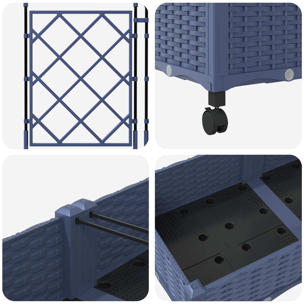 Planters with Trellis and Wheels 2 Pieces Grey PP