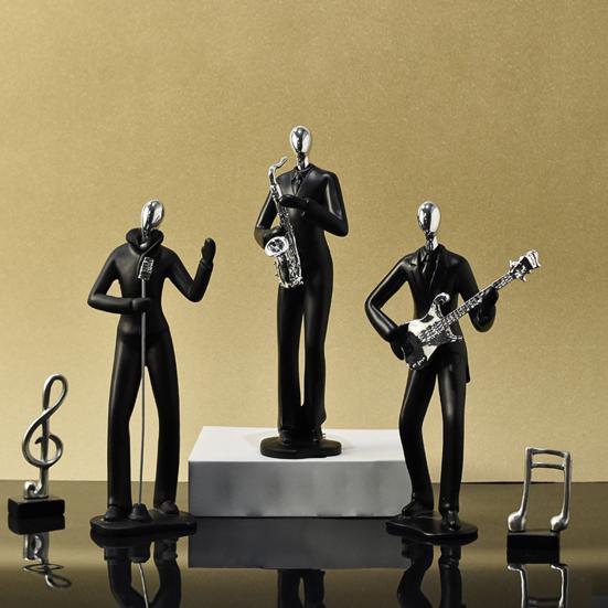 Minimalist Black Resin Figurines, Modern Abstract Musician & Golfer Statues, Luxury Home Decor for Living Room TV Stand Entryway Wine Cabinet, Unique