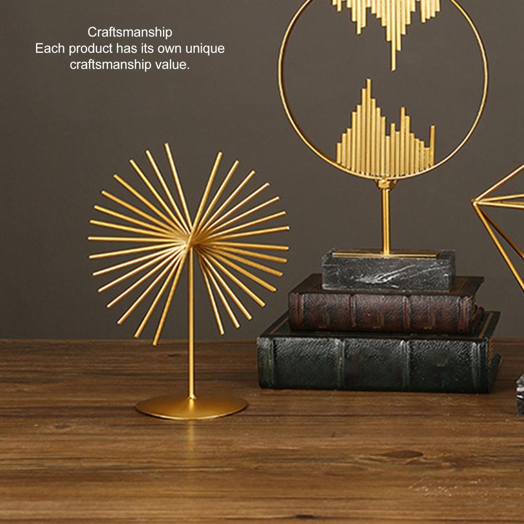 Abstract Ornament Light Luxury Metal Geometric Lines Sculpture Decoration with Base for Home Livingroom Office Abstract Ornament