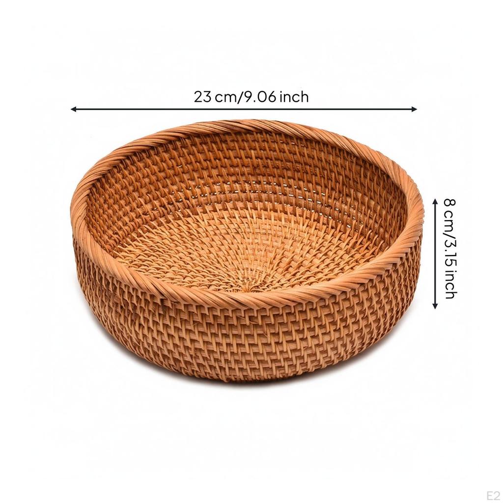 Rattan Basket Handwoven Tray Wicker Bowl for Tabletop, Kitchen, Dining Room