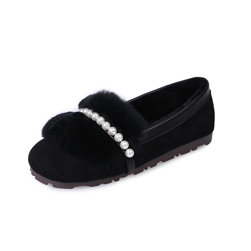 fashion New Women's Pumps Slip-on Platform Shoes for Women Round Toe Shallow Loafers Outdoor Luxury Furry String Bead Solid Color Shoes