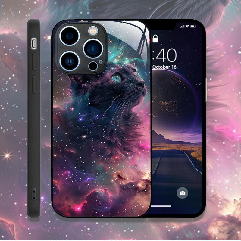 Cute Animal Cat Painting Phone Case for IPhone 16 Pro Max 15 14 13 12 Mini 11 XS XR 7 8 14 Plus Hard Covers Tempered Glass Cases