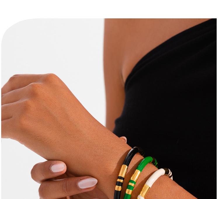 Retro Bamboo Enamel Stainless Steel Open Bangle - Women's European & American Luxury Jewelry