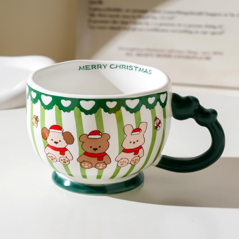 Cartoon Ceramic Cup With Cover, High-Value Household Couple Water Cup Gift Box, Small Gift Idea