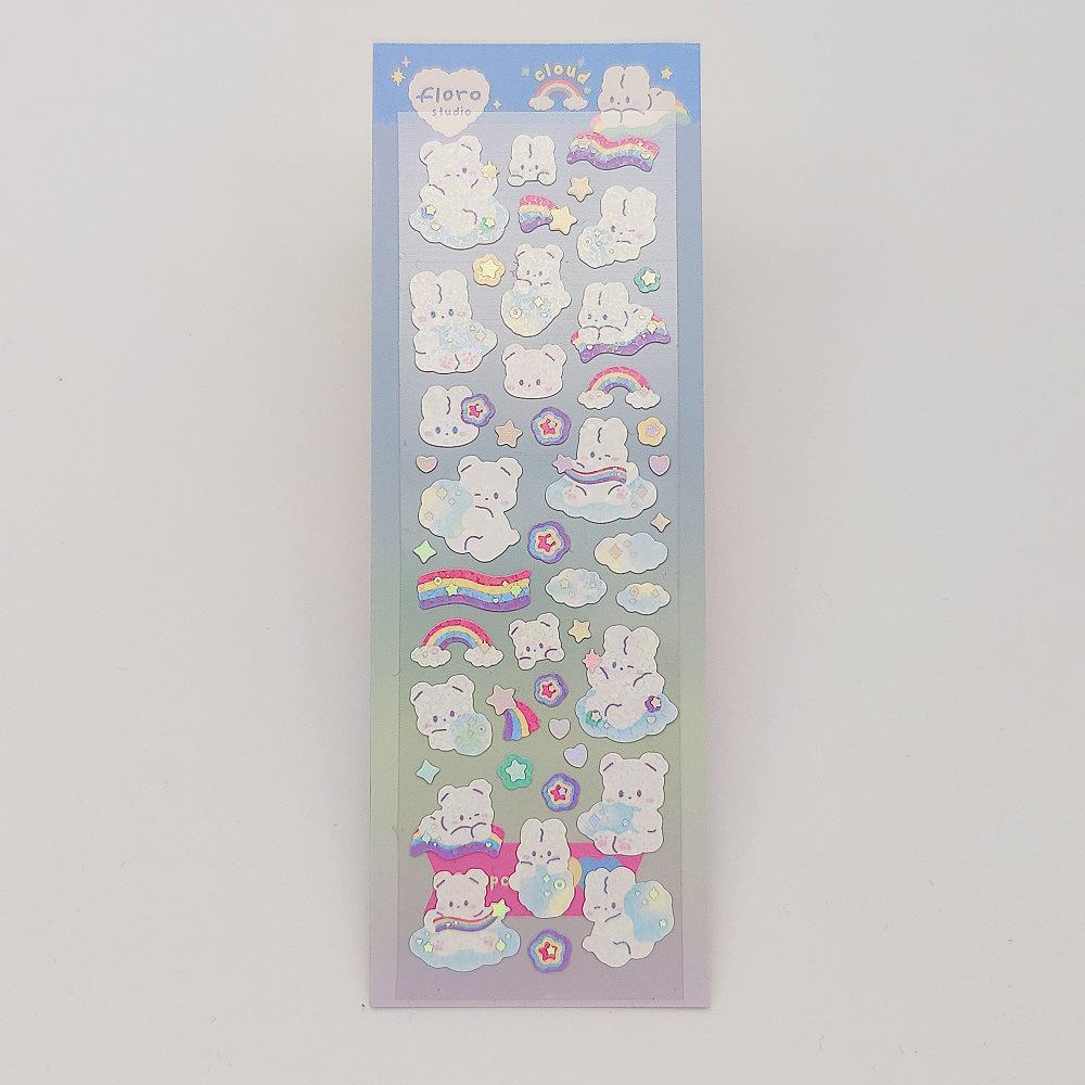 Gukka Korean Cute Rabbit & Four-Leaf Clover Glitter Stickers - Pudding & Rainbow DIY Stanning Set