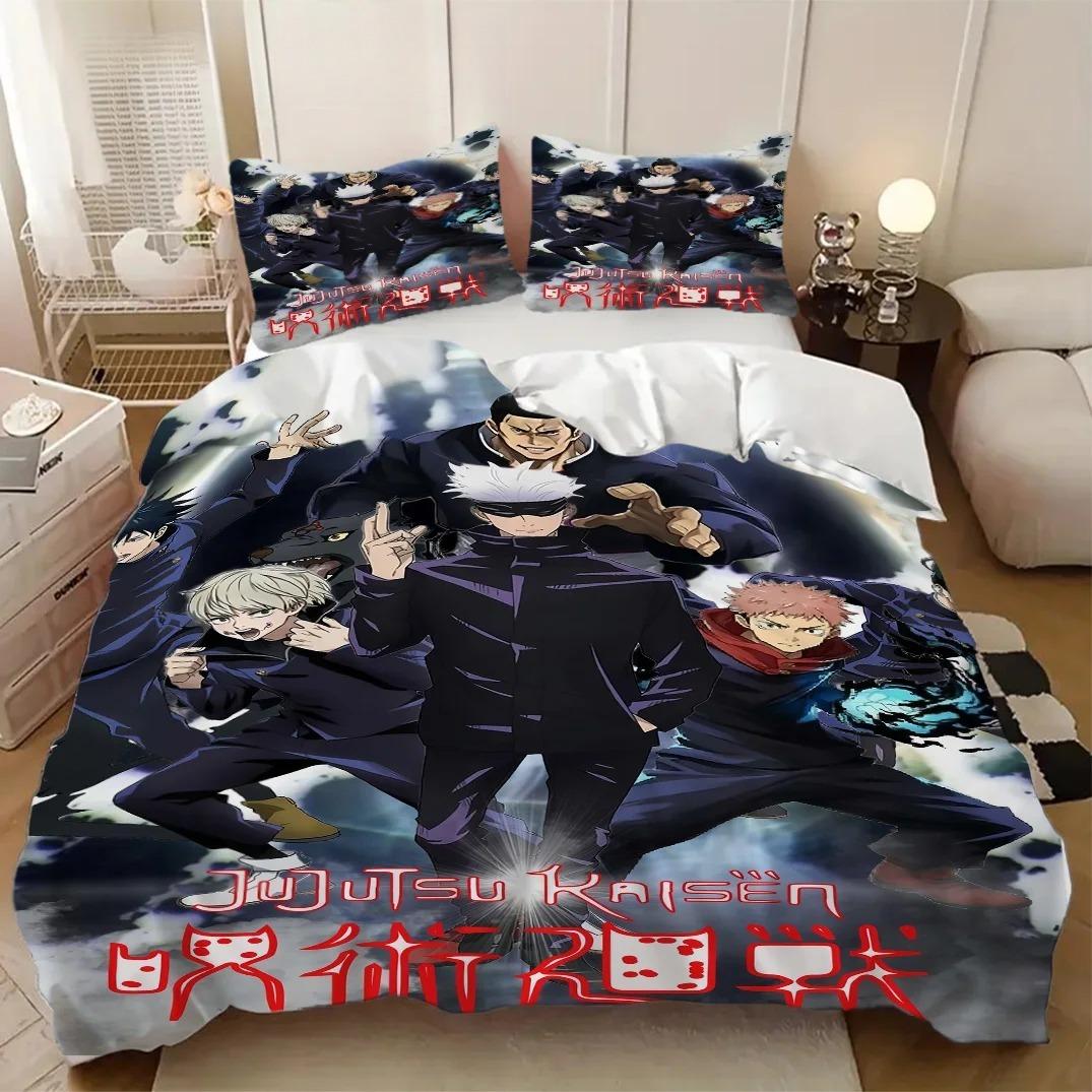 Jujutsu Kaisen Parure de couette Ensemble de literie Ensemble de literie Décoration de chambre à coucher Étudiant Enfants Garçon Fille Cadeau Ensemble 2/3 pièces Taille Double 100x135cm (2pcs)