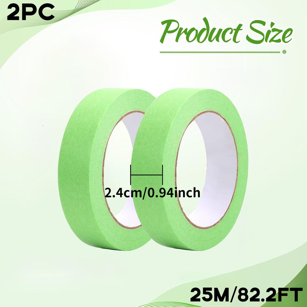 Green Painter's Masking Tape, 25m Roll, Easy Tear, Single Side Adhesive for Oil Painting and DIY