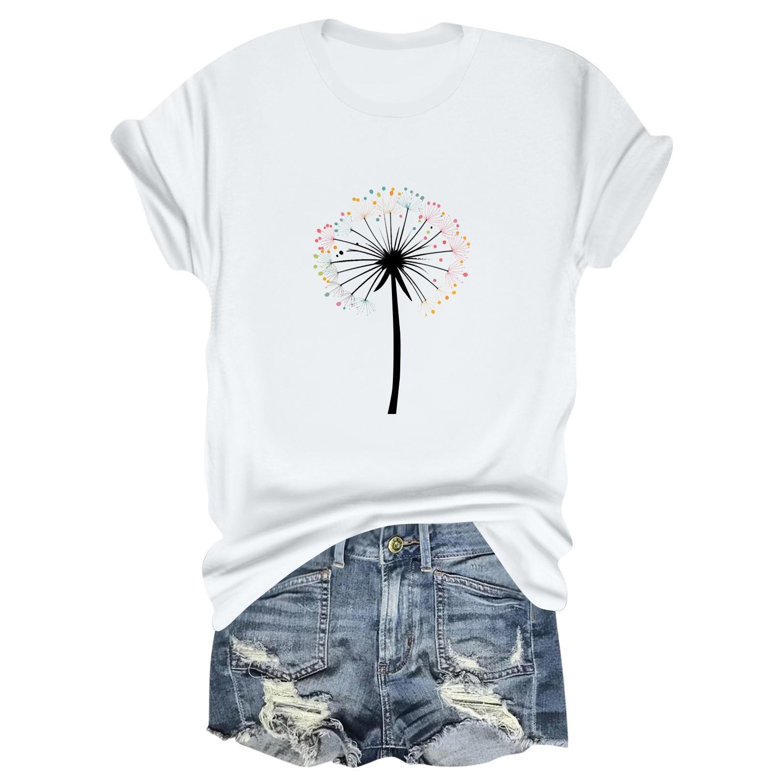 

Женская повседневная свободная футболка с цветочным принтом, пуловер с круглым вырезом и короткими рукавами XL белый