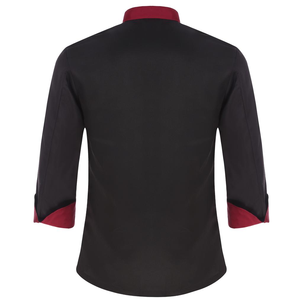 Mens Womens Chef Coat Long Sleeve Contrast Color Jacket Kitchen Restaurant Work Uniform Professional Cooks Wear
