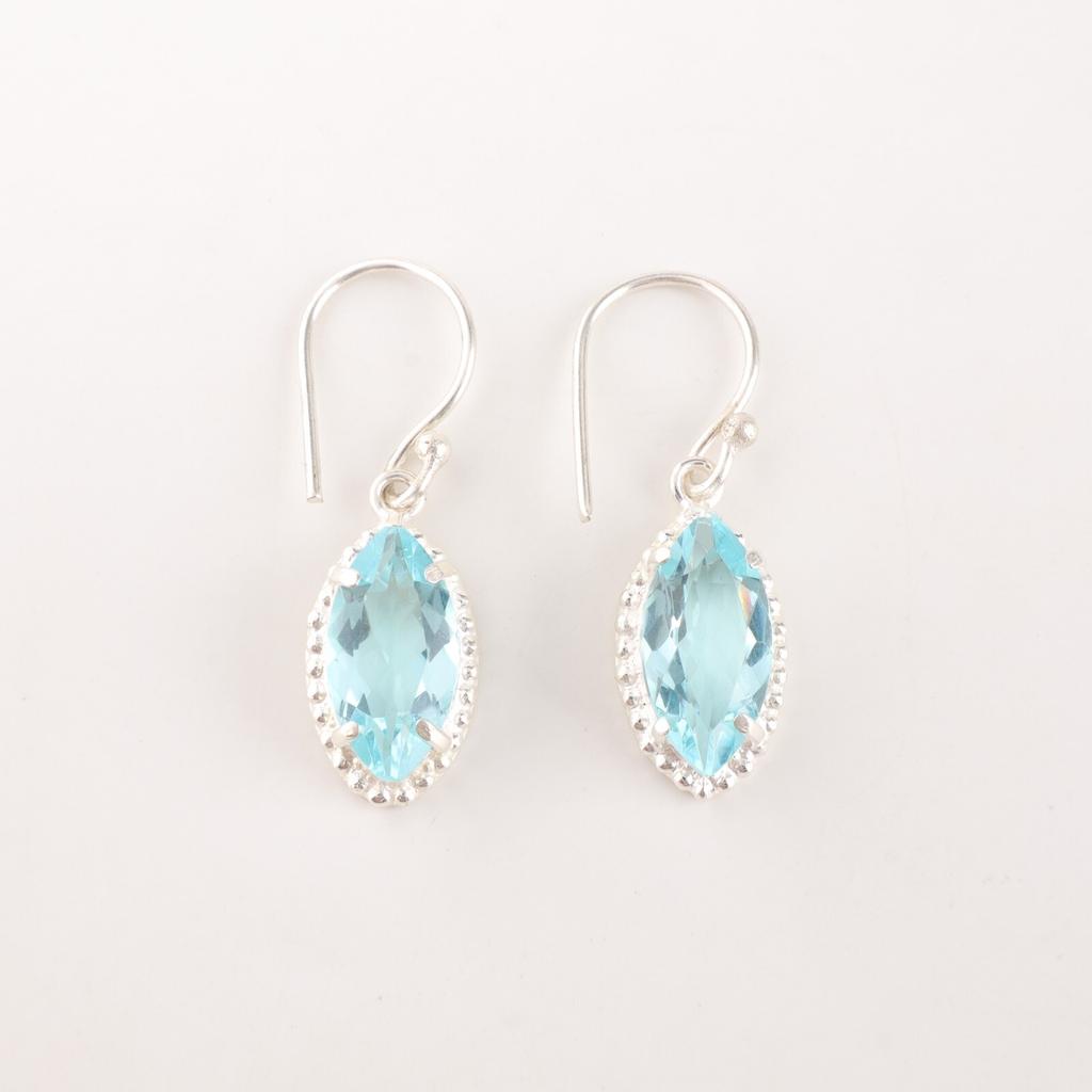 Naturalny Niebieski Topaz Kamień Szlachetny Biżuteria ze Srebra Próby 925 Ręcznie Robione Kolczyki 1,4" EE-169-12