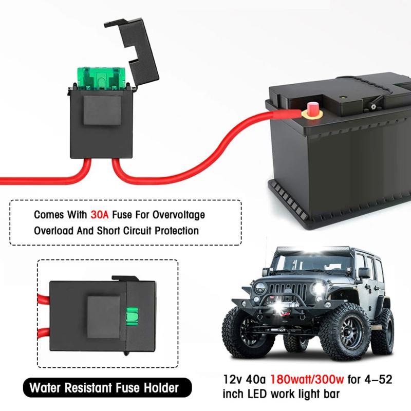 300W Universal LED Light Bar Wiring Harness Kit 16AWG with 12V 40A Relay On Off Switch for Off Road Truck SUV ATV UTV Boat