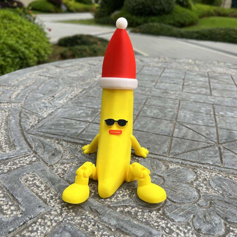 Multi-Jointed 3D Printed Banana Toy Christmas Hat Banana Shaped Figurine Toy  Computer Ornament