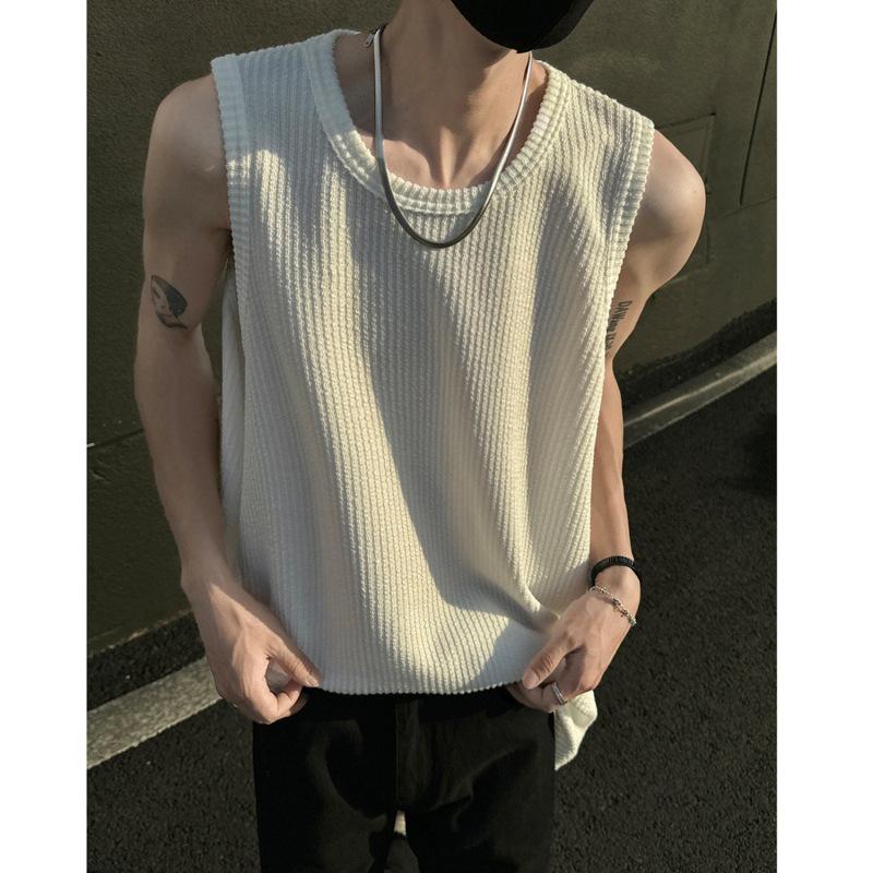 Men's Ice Silk Textured Sports Tank Top - Loose Fit Summer Sleeveless Camisole for Fitness