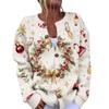 Women's Christmas Print Cardigan Long Sleeve Button Down Knit Outerwear for Holiday Party