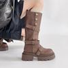 Fashion Belt Buckle Two Wear Thick-soled Heightening Boots Women's Autumn and Winter Retro Small Looking Thin Thick-heeled Fashion Boots
