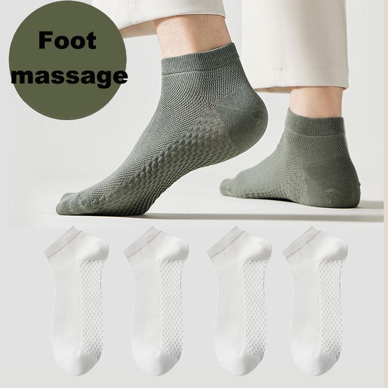 4 Pairs Men's Socks Classical Pure Cotton Antibacterial Deodorant Mesh Sweat Absorption Foot Massage Short Socks Sports Bussiess