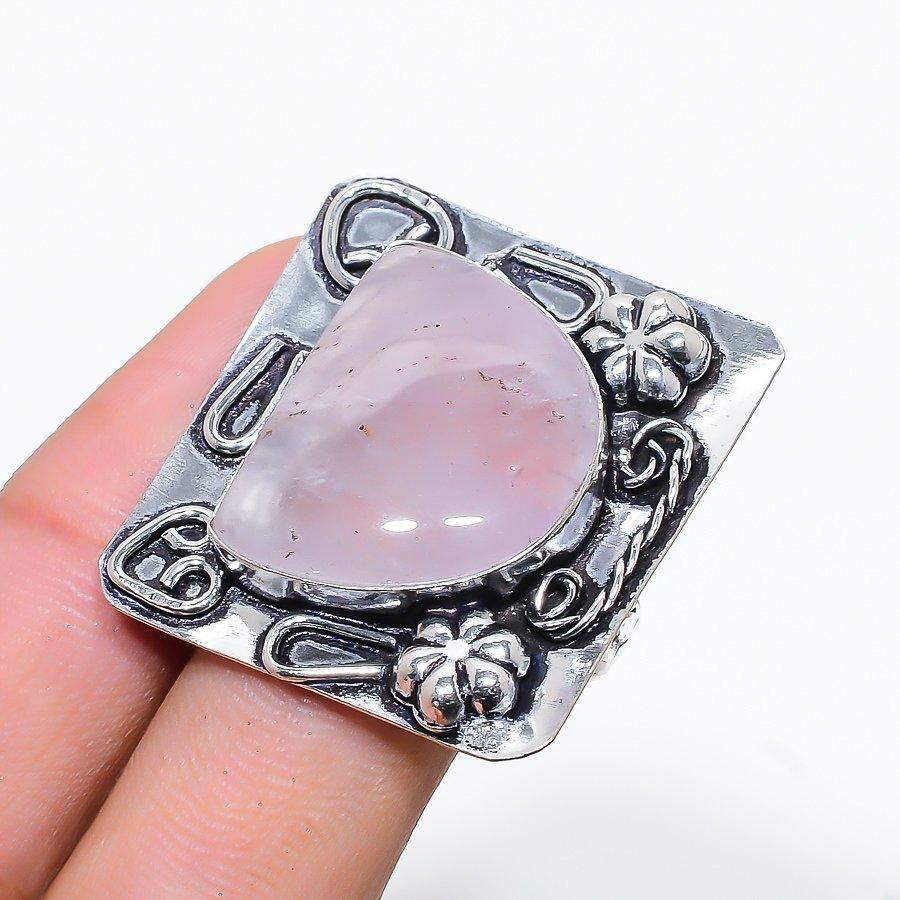 

Кольцо из стерлингового серебра 925 пробы с натуральным розовым кварцем ручной работы, размер 9,5 c6O68