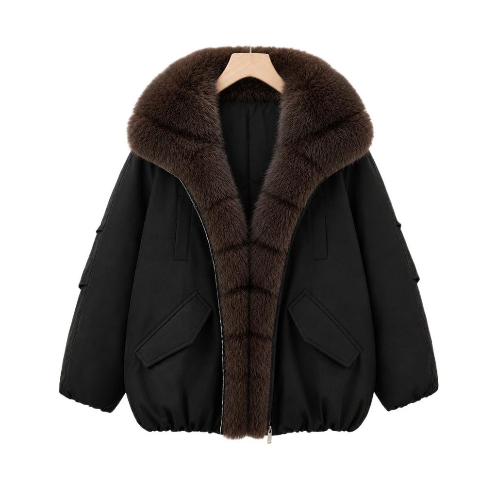 European Station Winter New Plush Splicing Parker Cotton Clothes Women's American Retro Thickened Cotton Clothes Short Jacket