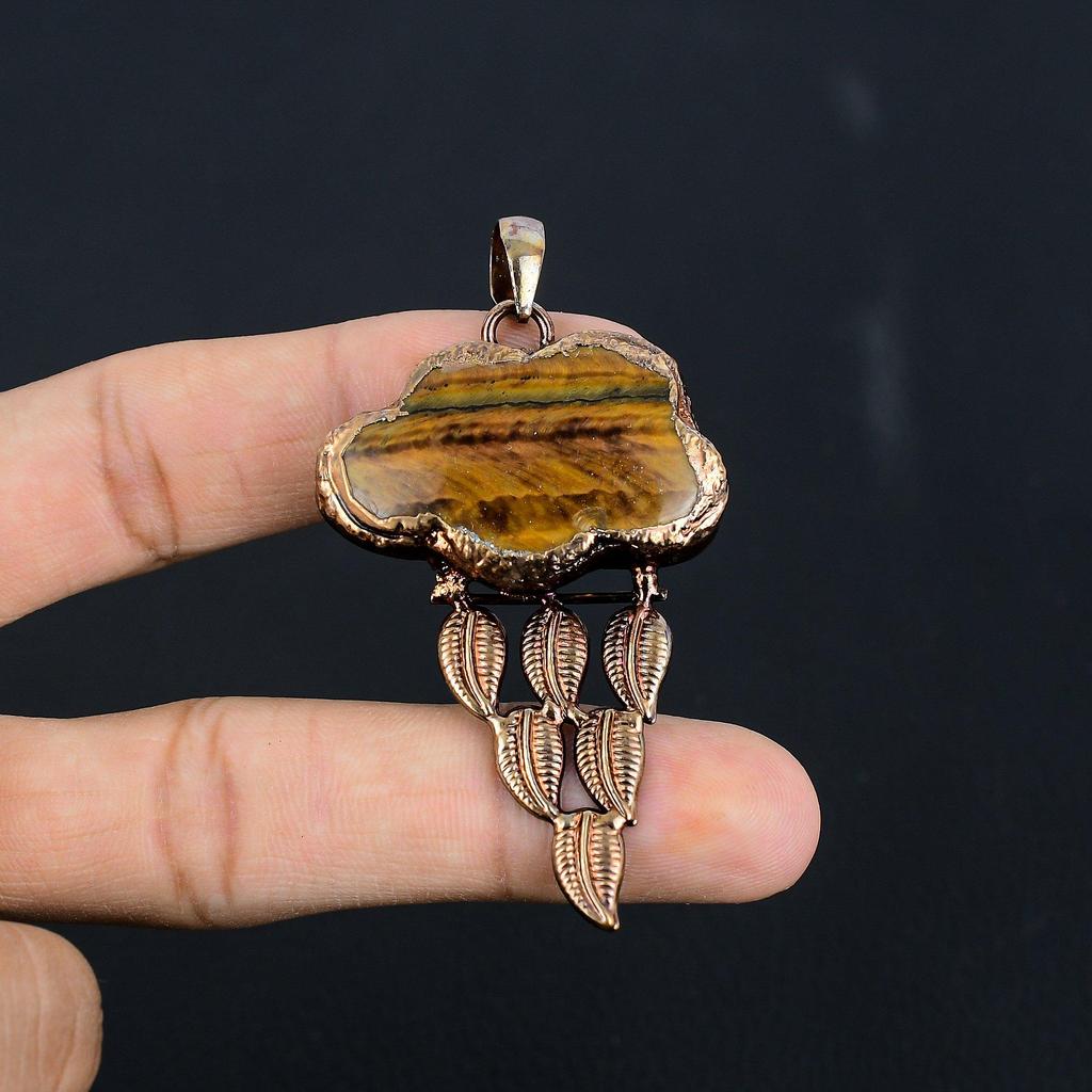 Tiger's Eye Electroformed Pendant, Handmade Gemstone Pendant Jewelry, Gifts For Wife Brand New Pendant