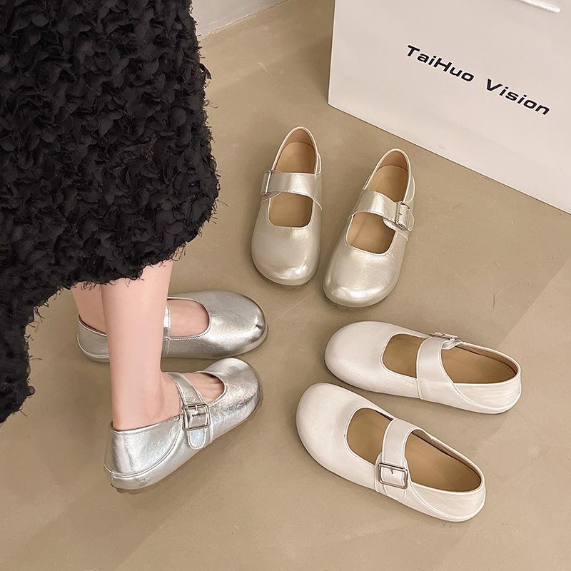 Summer comfortable round head soft sole with skirt French Mary Jane shoes women's versatile 2025 new shallow mouth flat sole single shoe