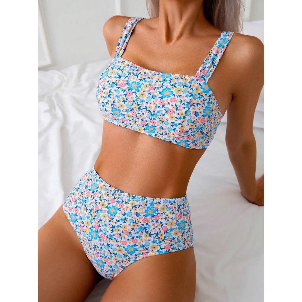 Sexy Floral Print Female Swimsuits Women Bikini 2026 Swimwear High Waisted Bikinis Sets Two Pieces Bandeau Bathing Suit Beahwear