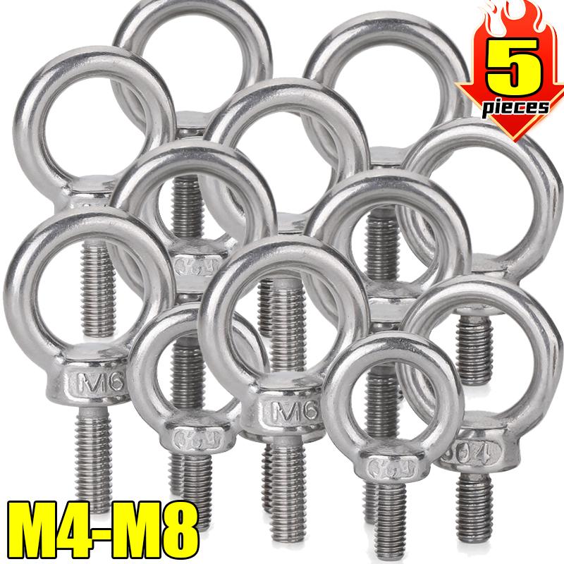 M4 M5 M6 M8 Eyebolt Rings Stainless Steel Lifting Eye Hoist Rings Hooking Nut Screw Easy Installation Marine Rigging Accessories