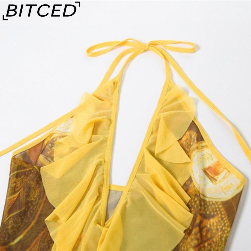 BITCED Sommer Sexy Rüschen Resort-Stil Neckholder Kleid für Frauen