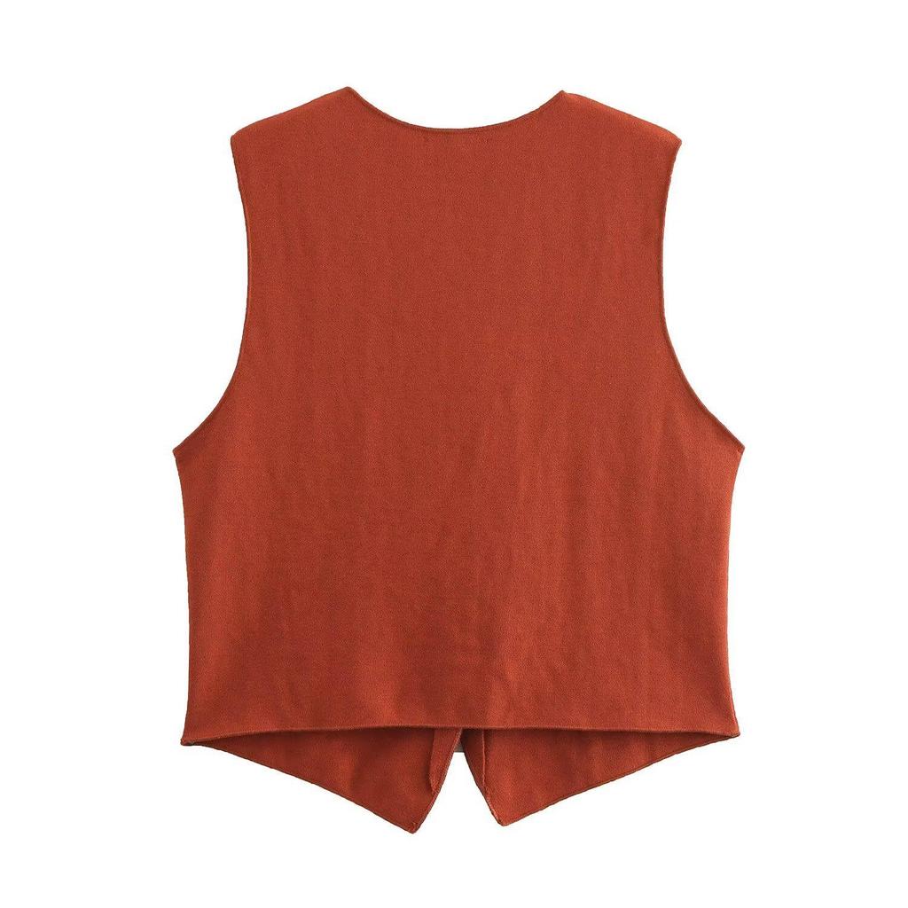 Conjunto de Chaleco de Punto y Falda Midi de Estilo Europeo y Americano para Mujer Otoño 2024 con Adornos de Botones