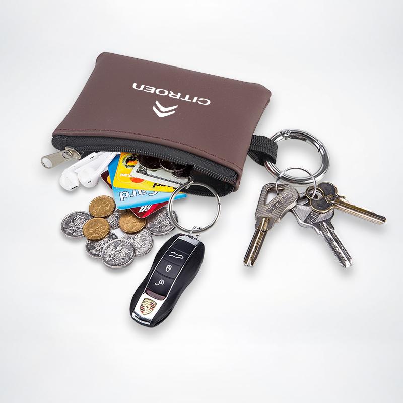Bil Läder Nyckelfodral Nyckelring Mini Förvaringsväska Bilaccessoarer För Citroen Celysee C6 C3 C5 C1 C2 C4 Aircross Picasso Cactus