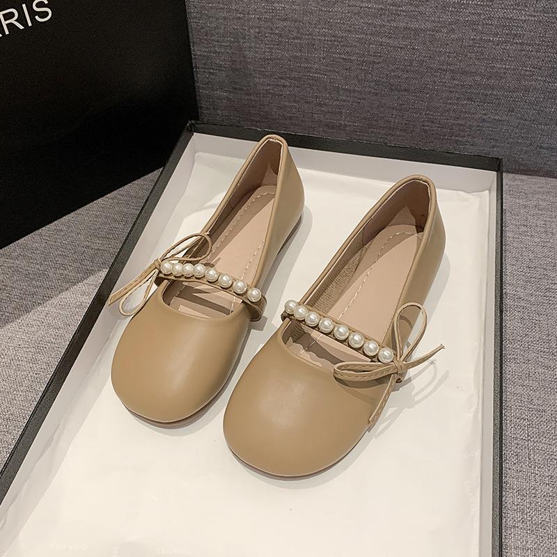 Mary Jane shoes women's spring and autumn 2025 new evening shoes gentle light mouth low heel round head pearl bow single shoes
