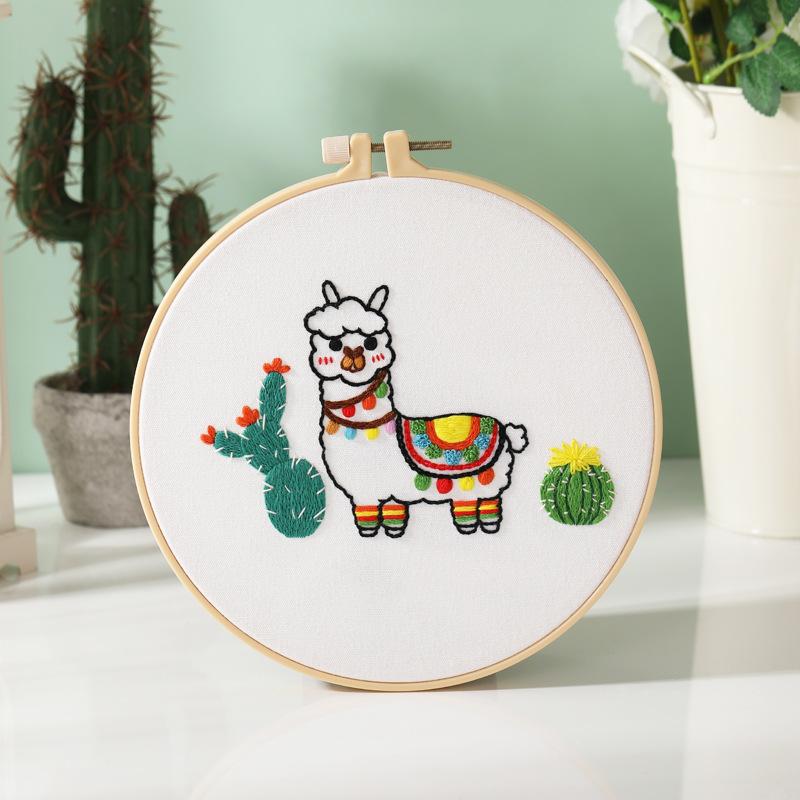 Diy Handmade Embroidery Material Package, Alpaca Cactus Desert Cute Cartoon, European Embroidery, New Product.