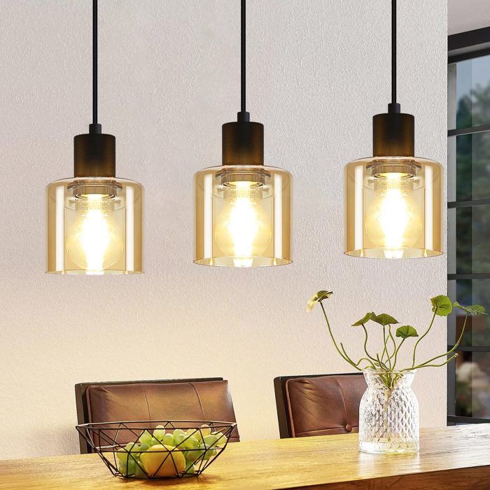 Lampe à suspension - NETTLIFE - 3 flammes E27 - Noir - Métal - 65 x 170 cm