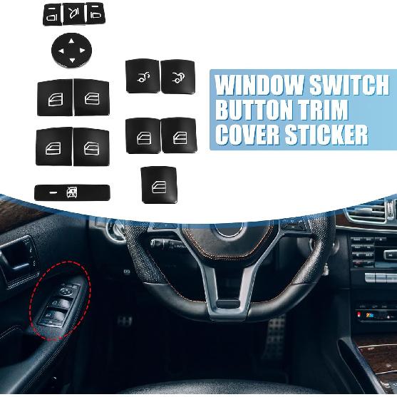 Window Switch Button Trim Cover Sticker Interior Door Armrest Window Lift Switch Cover for Benz a B Class 13-17 (Set of 14) Black