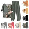Women's Summer Half Sleeve Printed Tops Elastic Waist Nine Piece Pants Two Piece Set