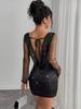 Women's Sexy Backless Sequin See-through Long Sleeve Slim Short Dress - Elegant Cross-border Design